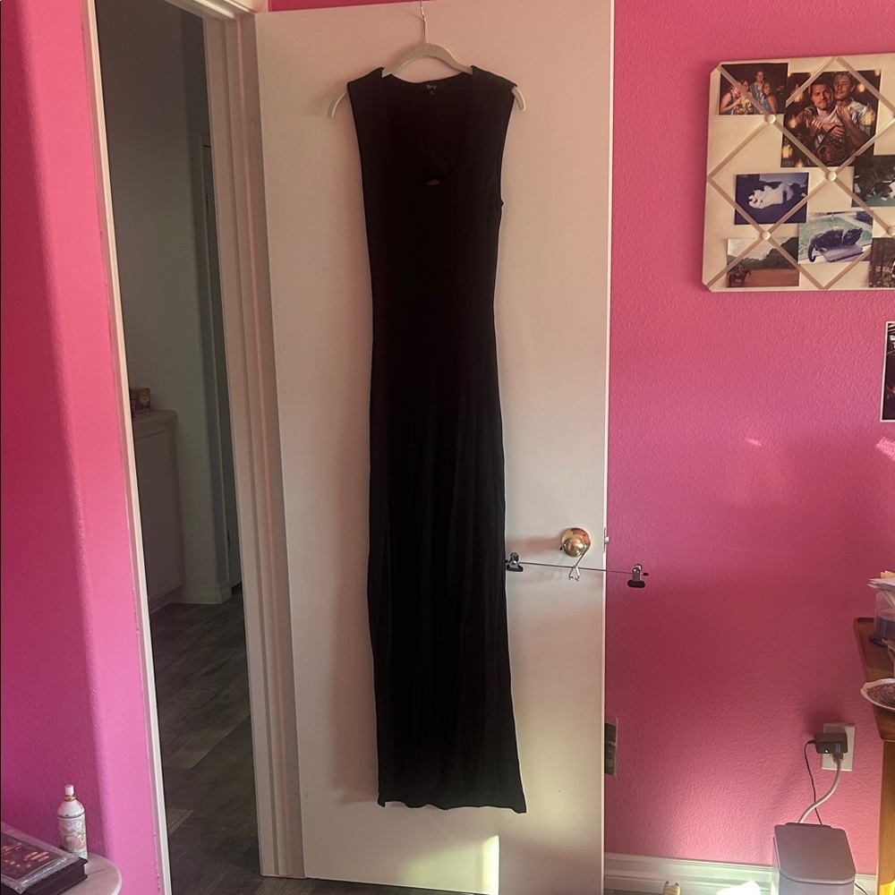 Sky Black Sleeveless Maxi Dress leather open back